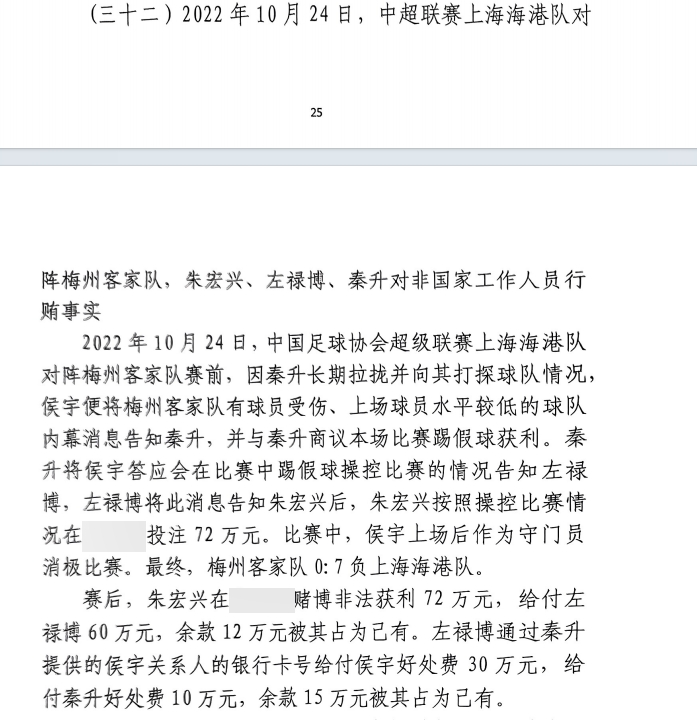 網(wǎng)傳判決書：梅州0-7海港，梅州守門員侯宇收30萬(wàn)好處費(fèi)消極比賽