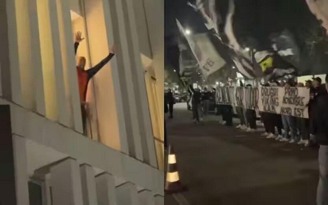 都體：尤文球迷來到酒店外支持新主帥，圖多爾向球迷們揮手致意